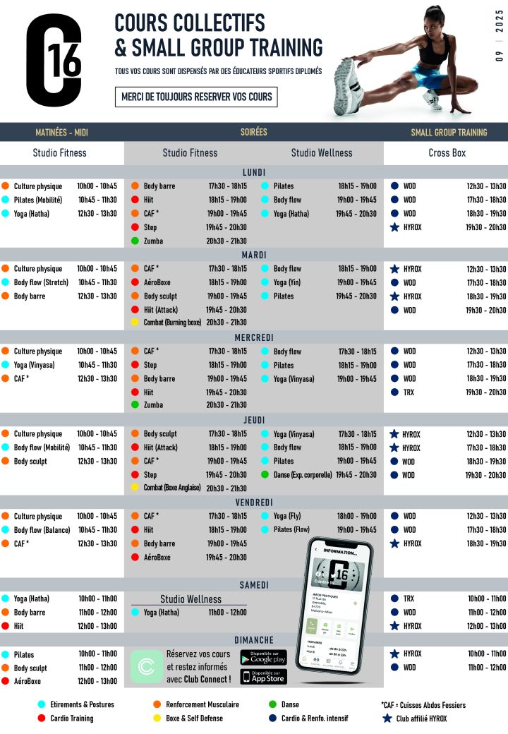 planning cours collectifs fitness wellness centre 16 - salle de sport maisons-alfort